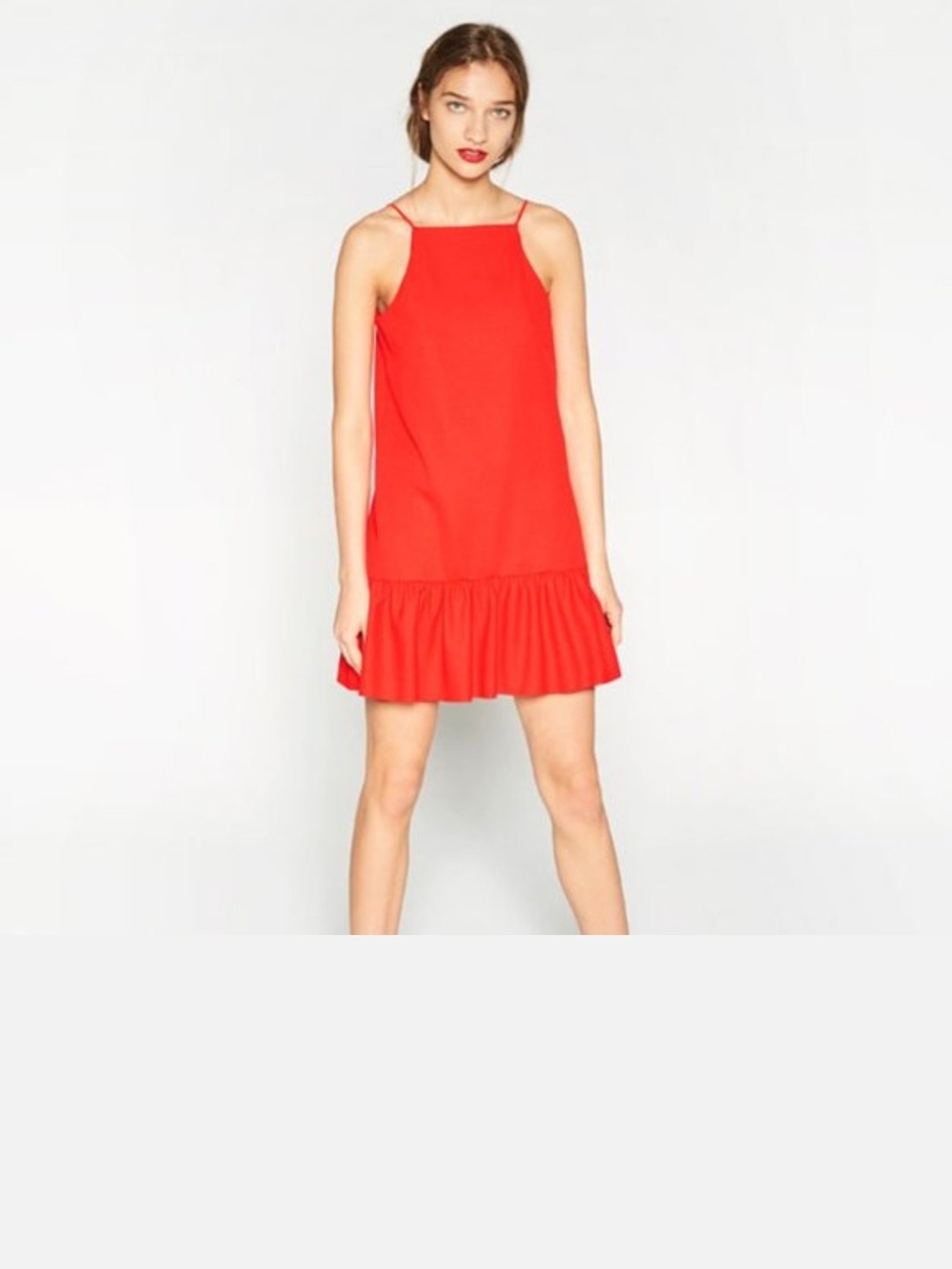 Zara Red Halter Ruffle-Hem Mini Dress - Picture 3 of 3